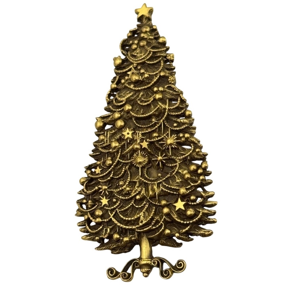 Vintage Peabody Essex Museum PEM Salem MA Gold Tone Christmas Tree Brooch Pin